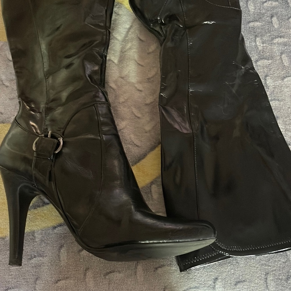 Black Knee High 4” heel Faux Leather